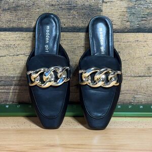 NEW Madden Girl Black Loafers with Gold Chain Detail